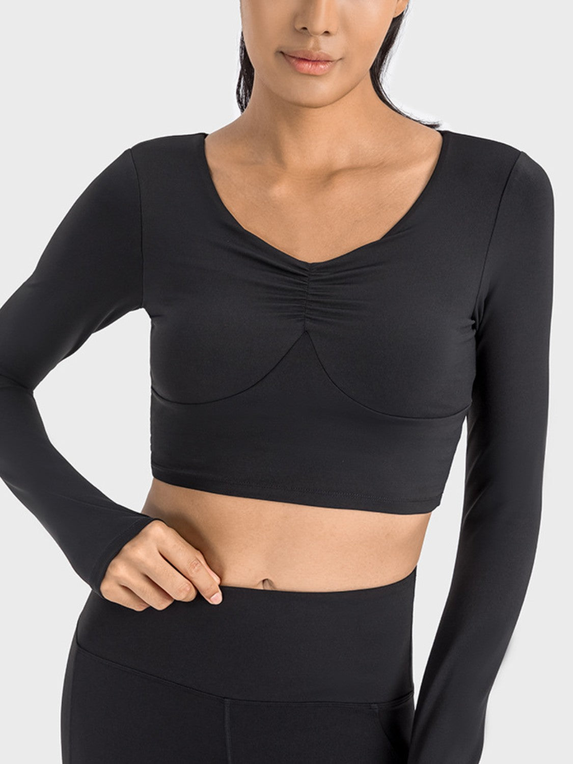 Ruched Cropped Long Sleeve Top