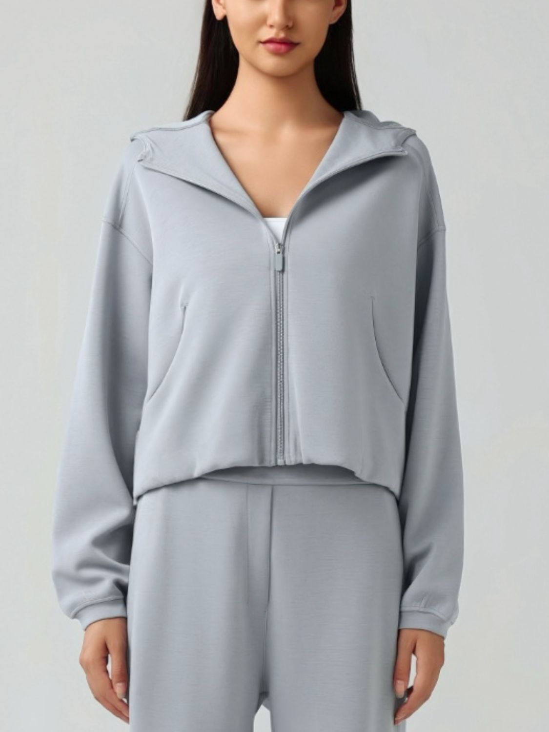 Zip Up Dropped Shoulder Active Hood