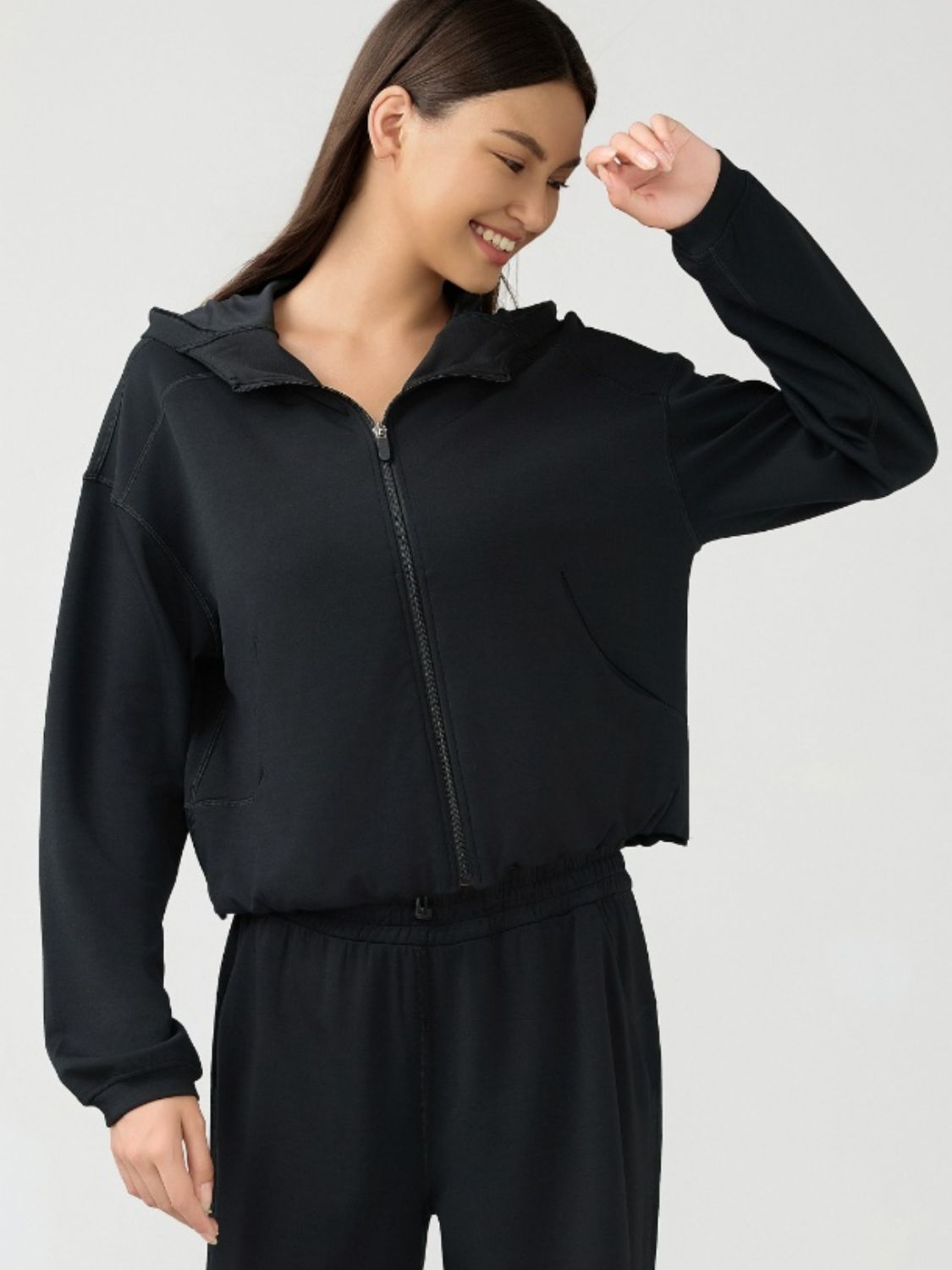 Zip Up Dropped Shoulder Active Hood