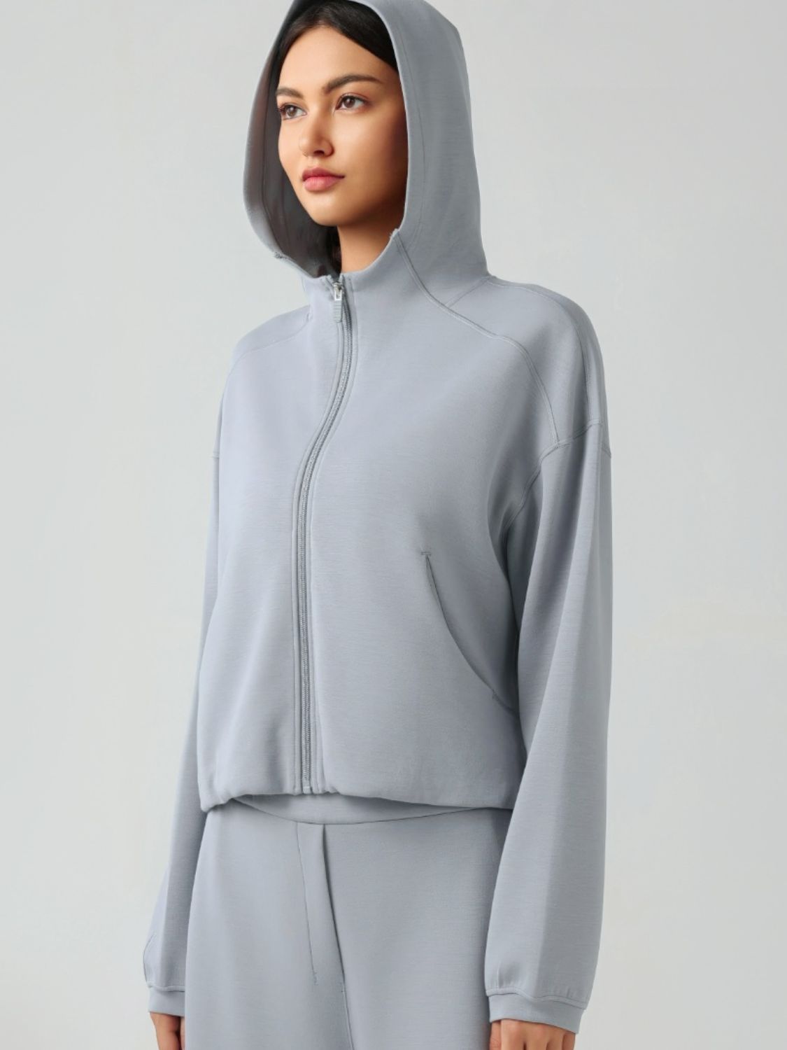 Zip Up Dropped Shoulder Active Hood