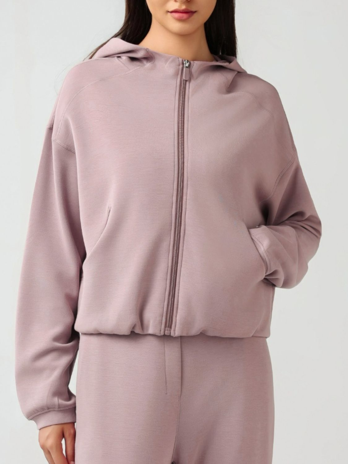 Zip Up Dropped Shoulder Active Hood