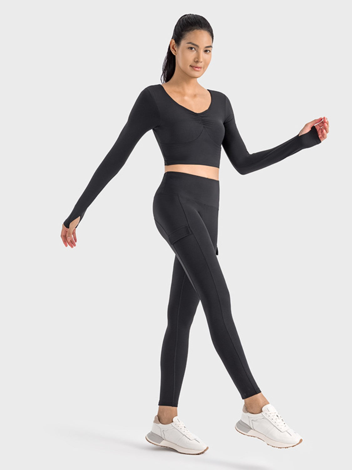 Ruched Cropped Long Sleeve Top