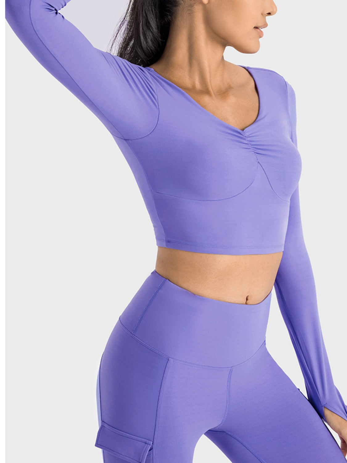 Ruched Cropped Long Sleeve Top