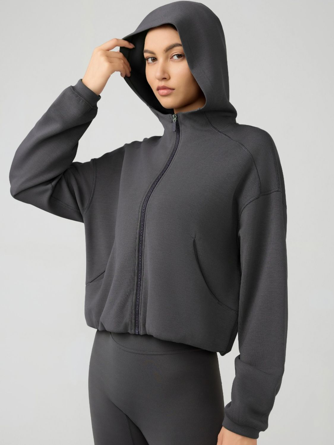 Zip Up Dropped Shoulder Active Hood