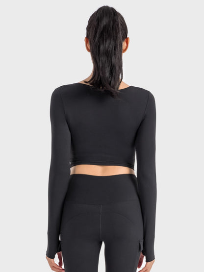 Ruched Cropped Long Sleeve Top