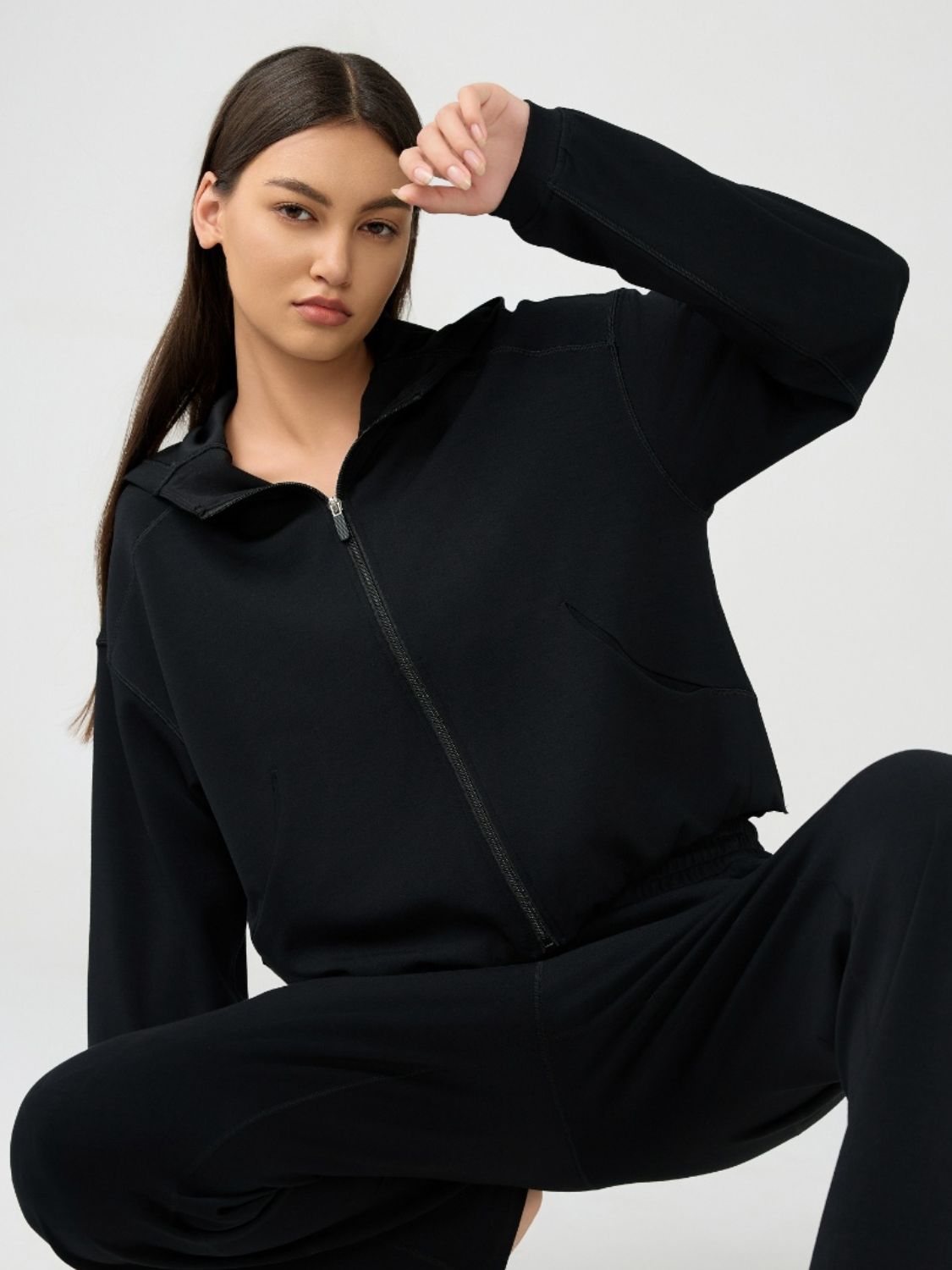 Zip Up Dropped Shoulder Active Hood