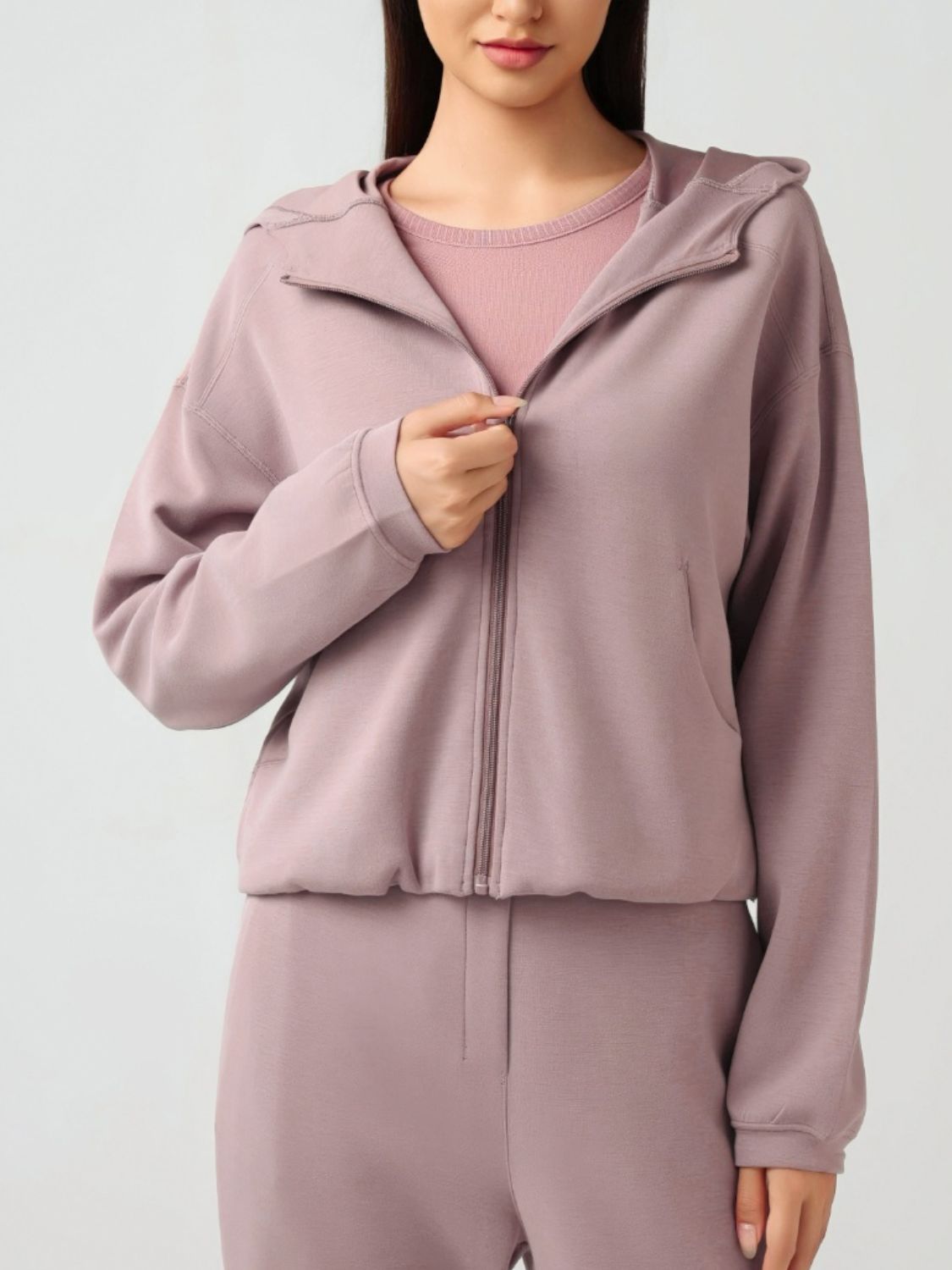 Zip Up Dropped Shoulder Active Hood