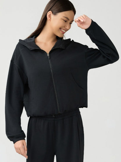 Zip Up Dropped Shoulder Active Hood