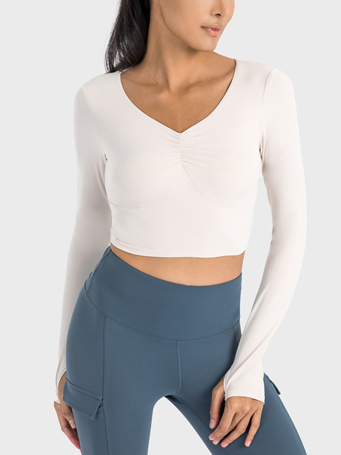 Ruched Cropped Long Sleeve Top