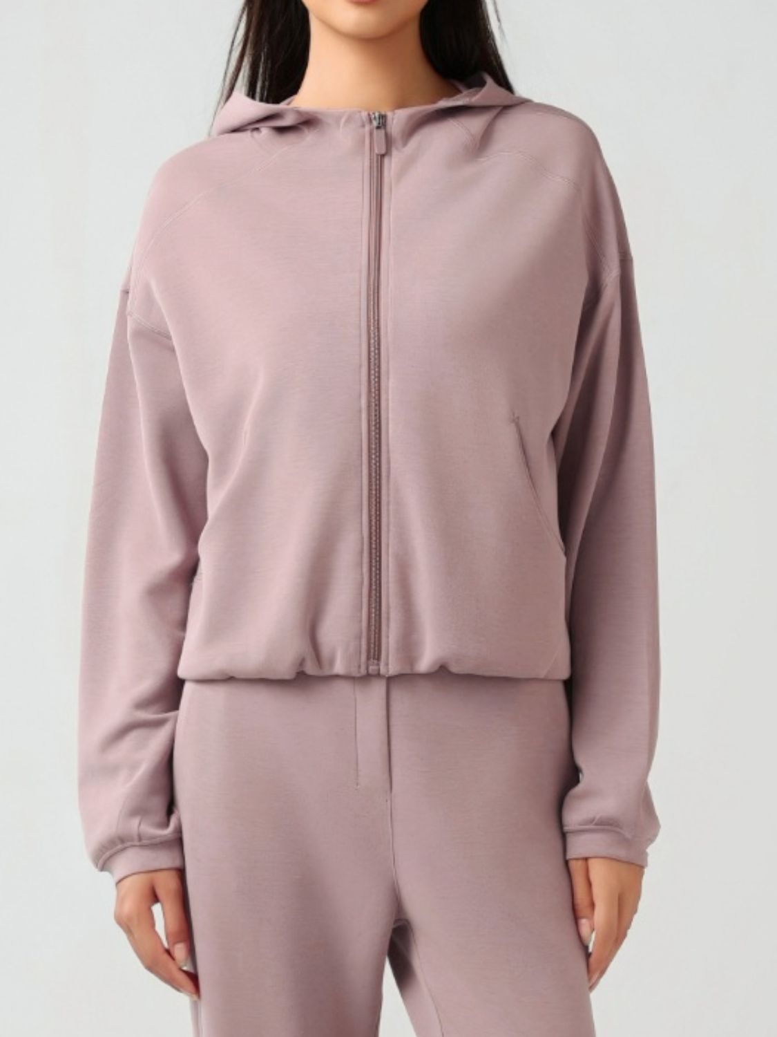 Zip Up Dropped Shoulder Active Hood