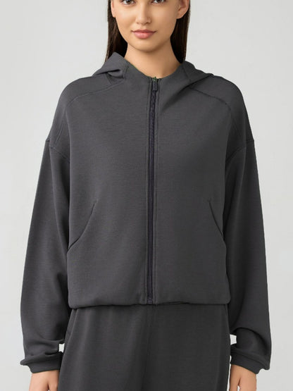 Zip Up Dropped Shoulder Active Hood