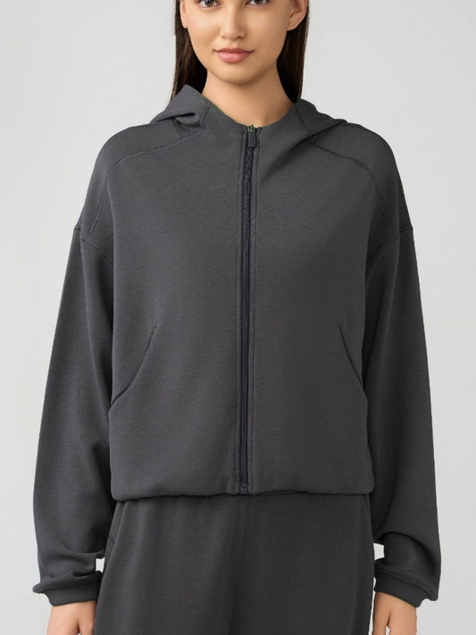 Zip Up Dropped Shoulder Active Hood
