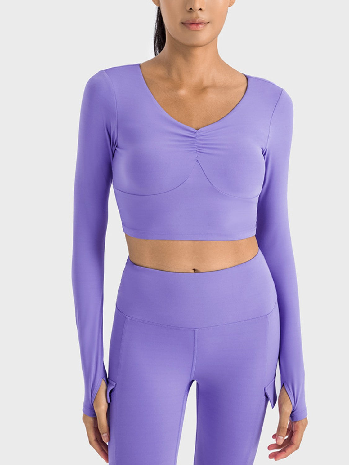 Ruched Cropped Long Sleeve Top
